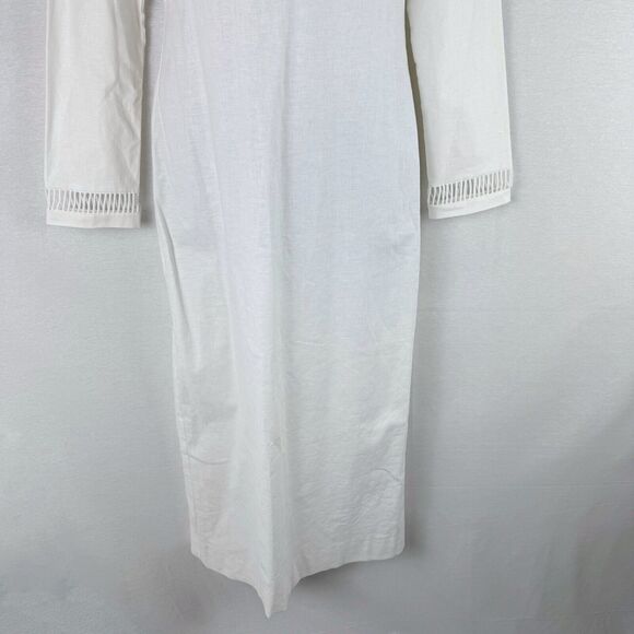 STAUD Alexandria White Linen Midi Dress Long Sleeves Size 8 - Picture 4 of 10
